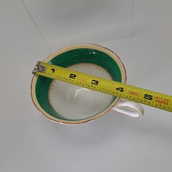 Grosvenor Allandale Bone China Teacup & Saucer Set Green Gold Trim England - Picture 6 of 12